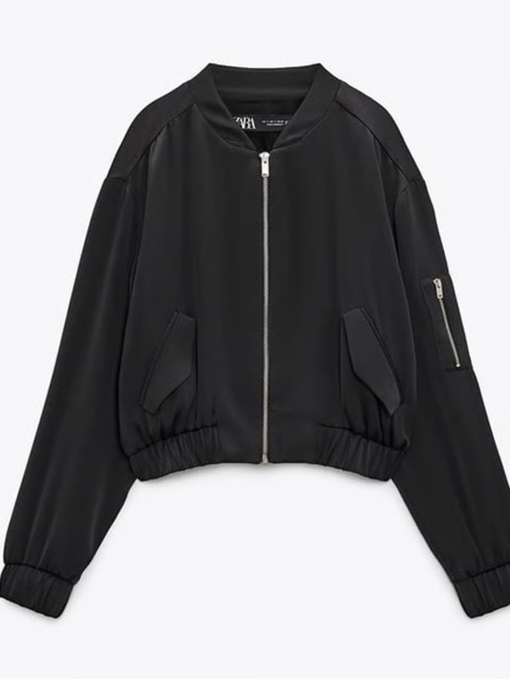 ZARA- NWOT Black Sateen Bomber Jacket XS